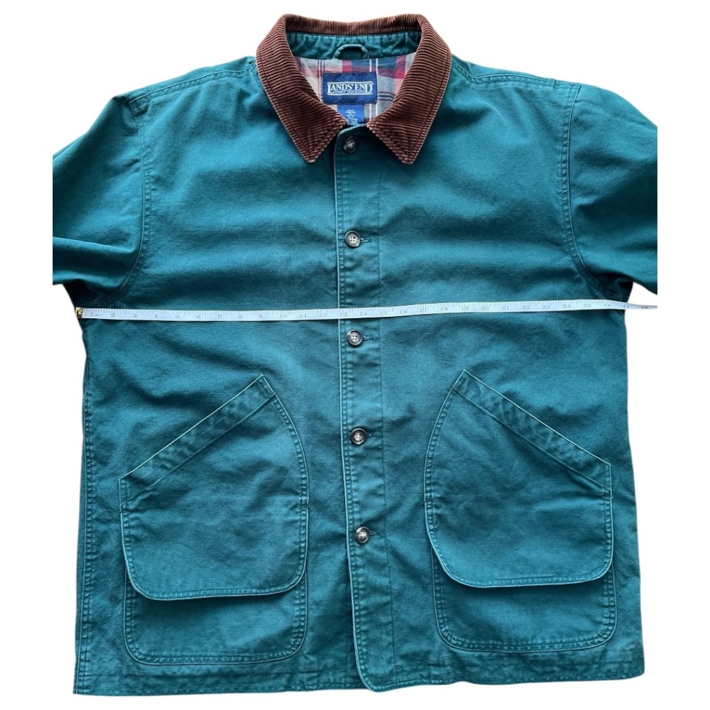 Land’s End Oversized Green Cotton Chore Coat with Brown Corduroy Collar Size XL - Picture 3 of 12